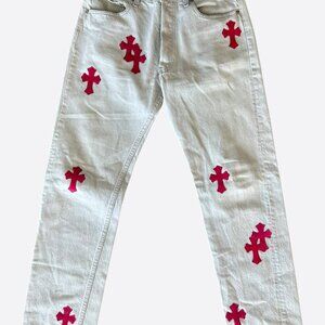 Chrome Hearts Levi's Grey & Pink Ponyhair Patch Jeans